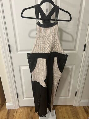 Free People Two-Tone Knit & Denim Overalls